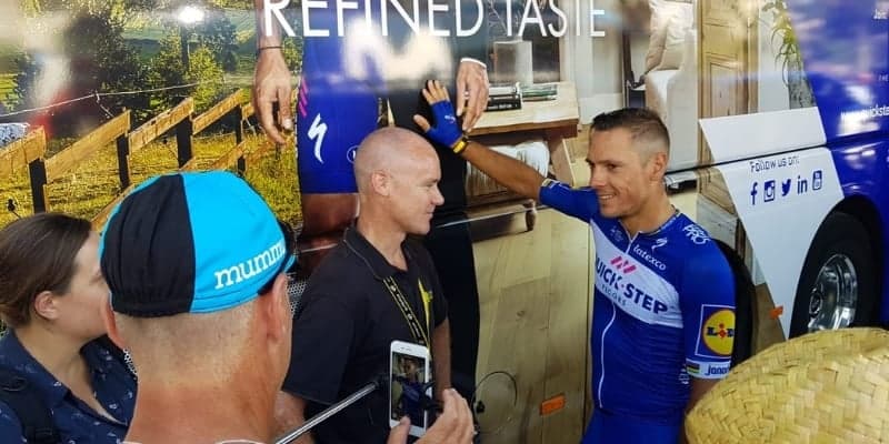 Julian Alaphilippe of Soudal Quick-Step meets fans, including Mummu Cycling guests.
